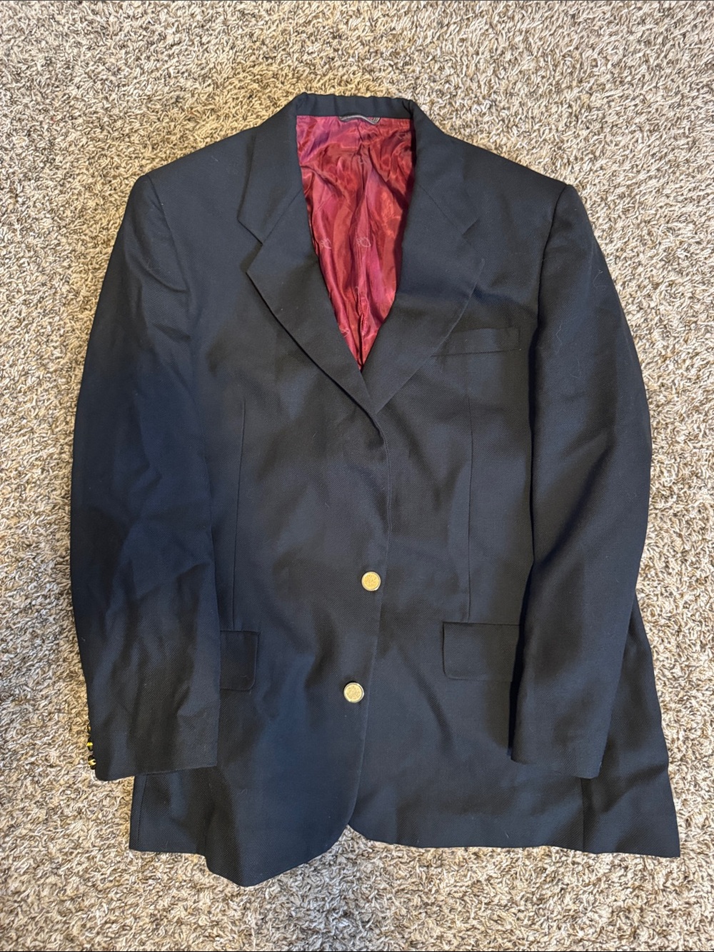 Dior Black Men's Two-Button Blazer with Burgundy Lining and Gold Buttons